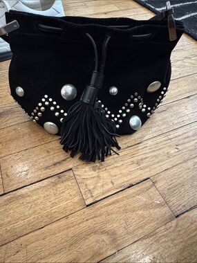 Isabel marant Black Studded Suede Drawstring Crossbody Bag